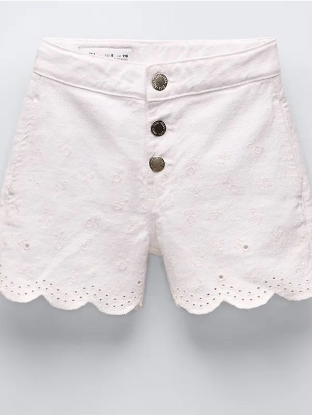 Zara White High-Waist Eyelet Scalloped Shorts